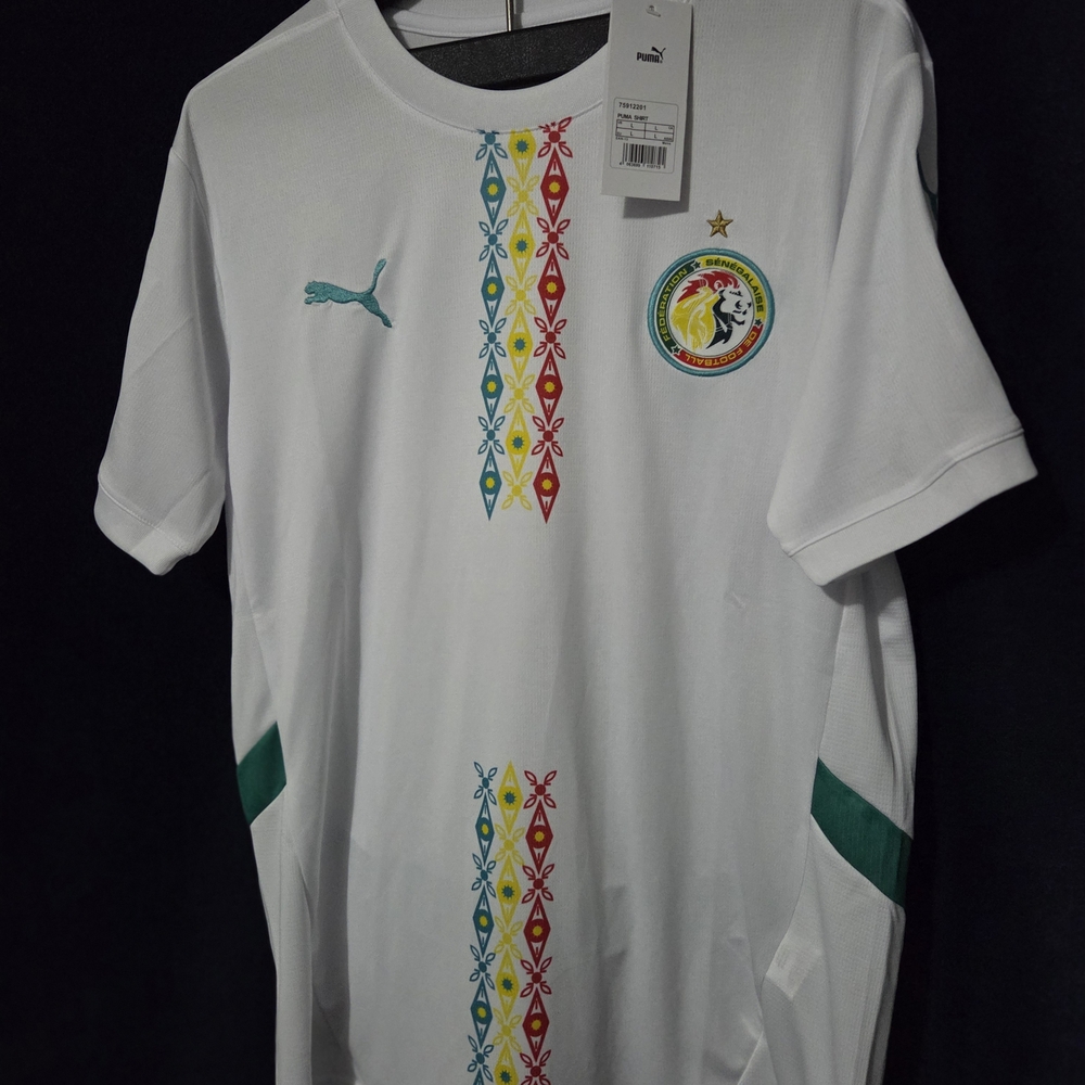 Puma White Jersey with Teal Puma Logo and Red, Yellow & Green Accents